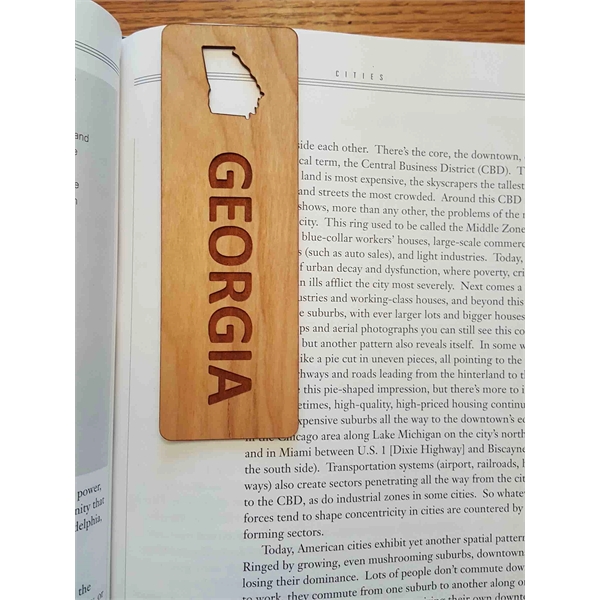1.5" x 6" hardwood bookmark with laser engraving, Georgia state name... from ASI 92531 Unique Custom Products / UCP