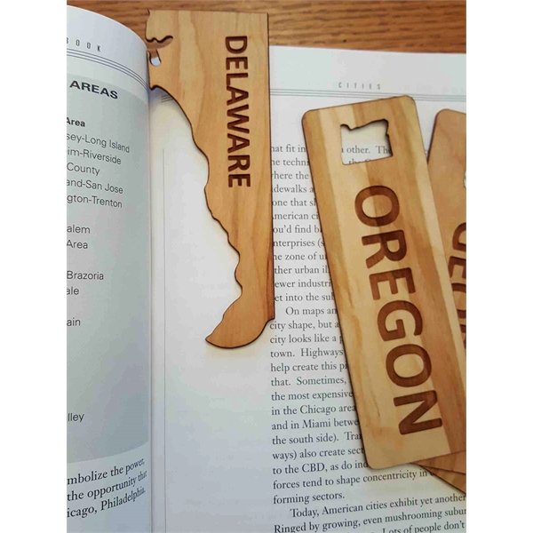 1.5" x 6" hardwood bookmark with laser engraving, Delaware state name... from ASI 92531 Unique Custom Products / UCP