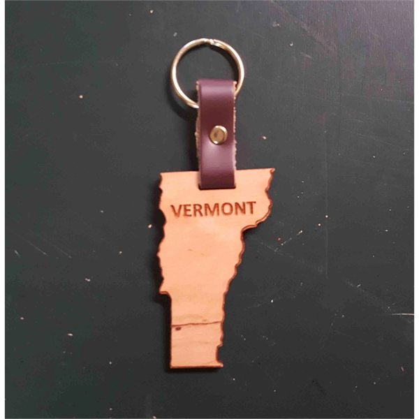 2" Vermont shaped hardwood keychains with laser engraving; USA-made product.... from ASI 92531 Unique Custom Products / UCP
