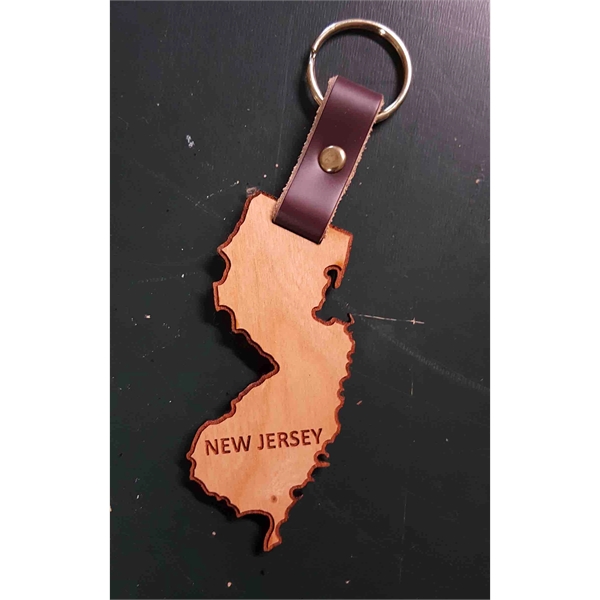 2" New Jersey shaped hardwood keychains with laser engraving; USA-made product.... from ASI 92531 Unique Custom Products / UCP