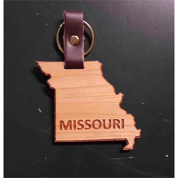 2" Missouri shaped hardwood keychains with laser engraving; USA-made product.... from ASI 92531 Unique Custom Products / UCP