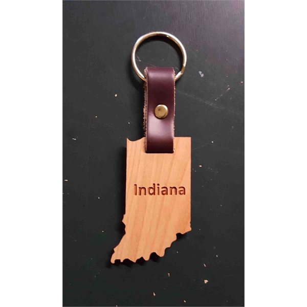 2" Indiana shaped hardwood keychains with laser engraving; USA-made product.... from ASI 92531 Unique Custom Products / UCP
