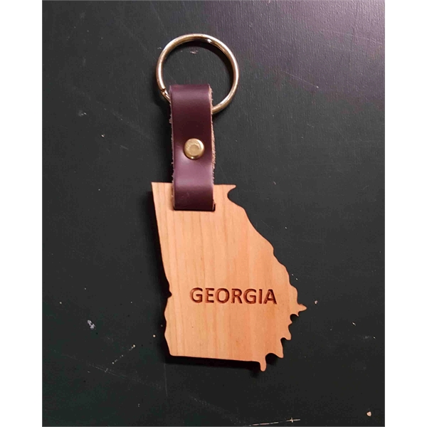 2" Georgia shaped hardwood keychains with laser engraving; USA-made product.... from ASI 92531 Unique Custom Products / UCP