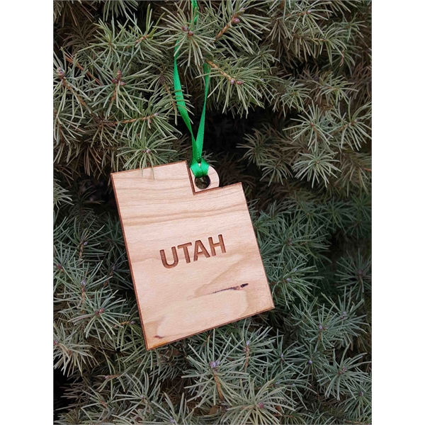 3.5" solid hardwood ornament featuring the shape of the State of... from ASI 92531 Unique Custom Products / UCP