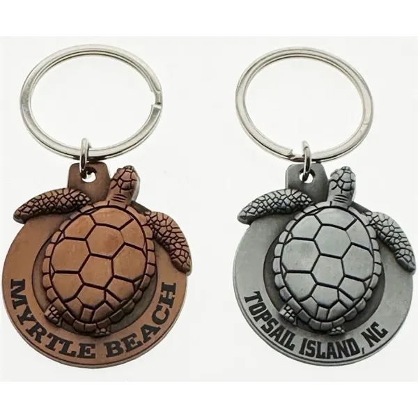 Assorted antique silver and antique copper turtle shaped keychains.... from ASI 40610 Perry Blackburne Inc