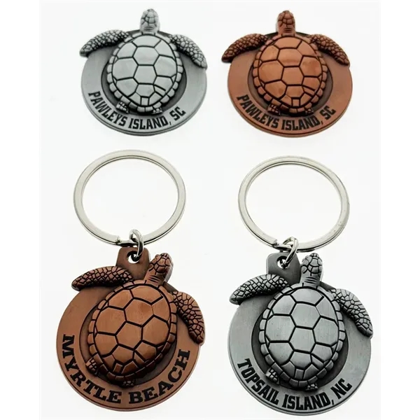 Assorted antique silver and antique copper turtle shaped keychains.... from ASI 40610 Perry Blackburne Inc