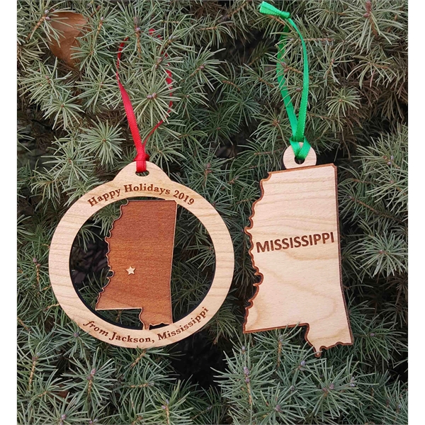 3.5" solid hardwood ornament featuring the shape of the State of... from ASI 92531 Unique Custom Products / UCP