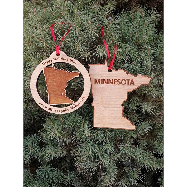 3.5" solid hardwood ornament featuring the shape of the State of... from ASI 92531 Unique Custom Products / UCP