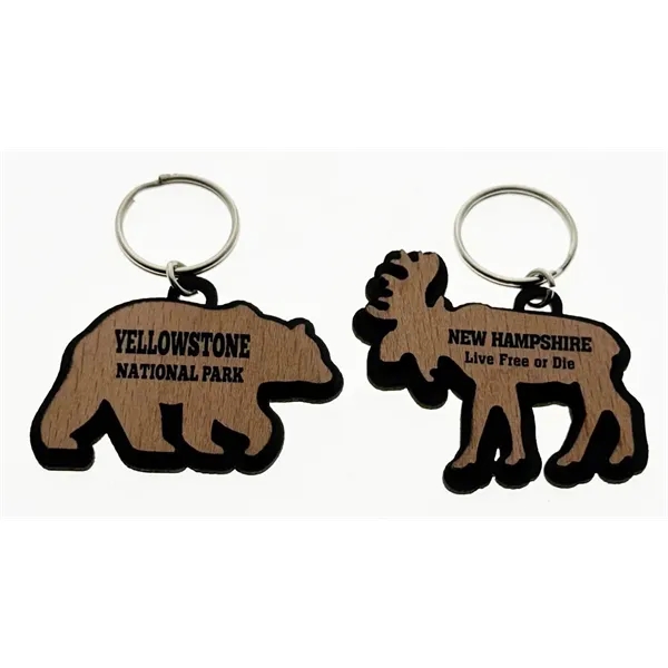 2 layer wood keychain available in bear or moose shape.... from ASI 40610 Perry Blackburne Inc