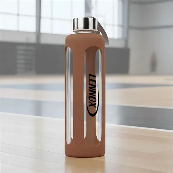 Single wall glass water bottle with protective silicone sleeve... from ASI 84592 St Regis Group