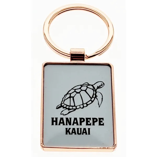 Rose gold plated keychain with a white aluminum inlayed plate, available... from ASI 40610 Perry Blackburne Inc