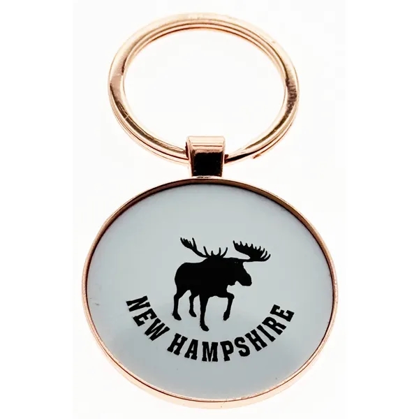 Rose gold plated keychain with a white aluminum inlayed plate, available... from ASI 40610 Perry Blackburne Inc