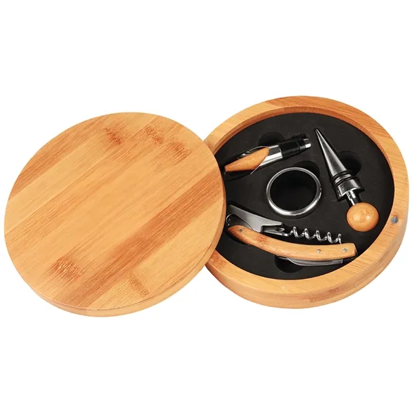 6 1/4" Round Bamboo 4-Piece Wine Tool Set... from ASI 74601 Calico