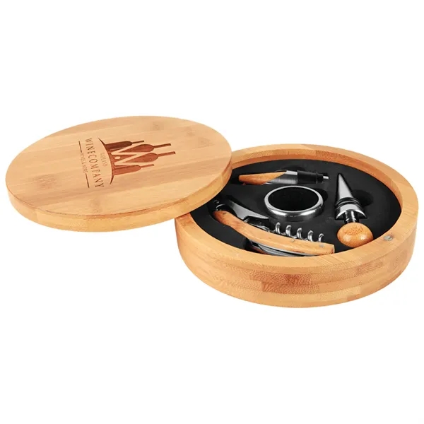 6 1/4" Round Bamboo 4-Piece Wine Tool Set... from ASI 74601 Calico