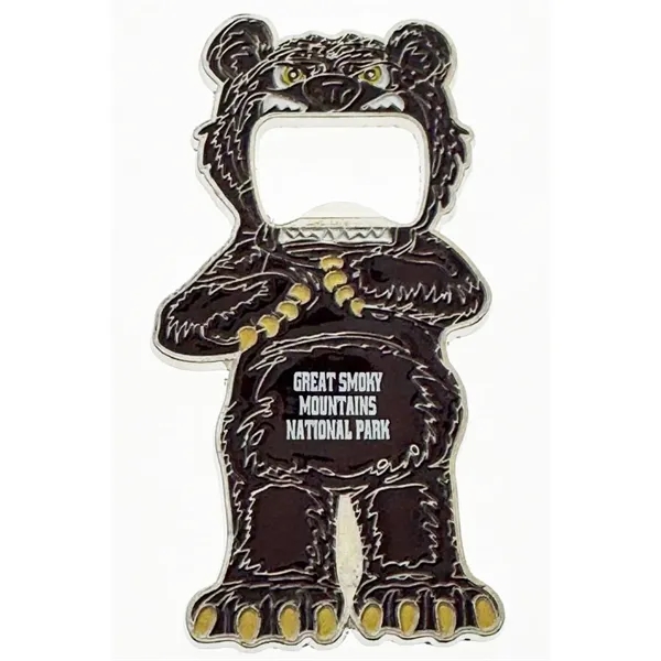 Bear shaped bottle opener magnet available in black or brown.... from ASI 40610 Perry Blackburne Inc / KEYTAGLINE