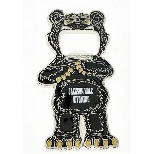 Bear shaped bottle opener magnet available in black or brown.... from ASI 40610 Perry Blackburne Inc / KEYTAGLINE