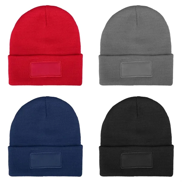 Recycled polyester cuffed knit beanie plus 1 color heat transfer on... from ASI 37218 Athena Promo (tm)