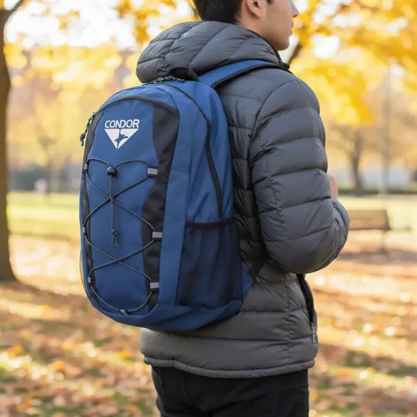 Durable 600D backpack with ripstop panels, roomy storage, bungee front, mesh... from ASI 84592 St Regis Group