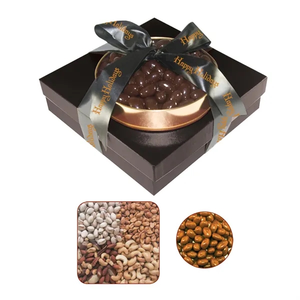 Tower of gourmet delights with a gift box and gold rush... from ASI 61125 Hit Promotional Products / Hit®