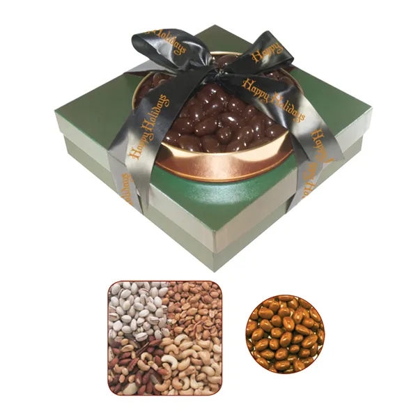 Tower of gourmet delights with a gift box and gold rush... from ASI 61125 Hit Promotional Products / Hit®