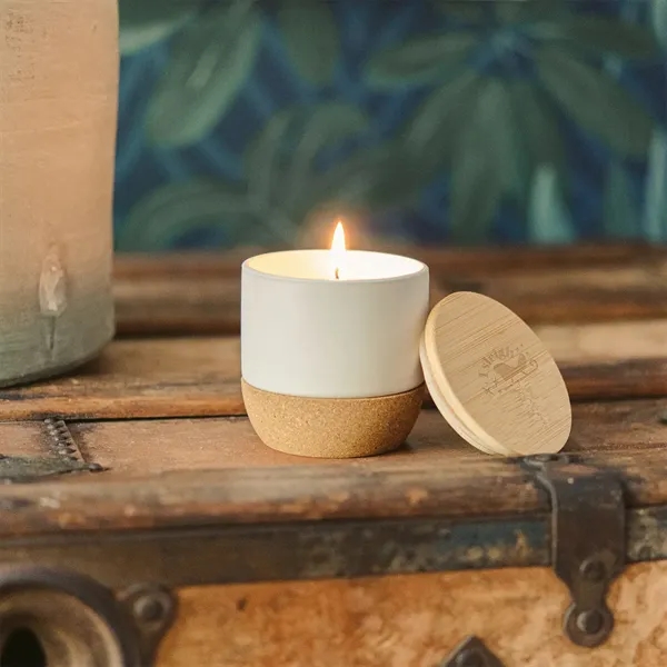 Santal soy wax candle in cylindrical holder with wooden extinguishing lid.... from ASI 61125 Hit Promotional Products / Hit®
