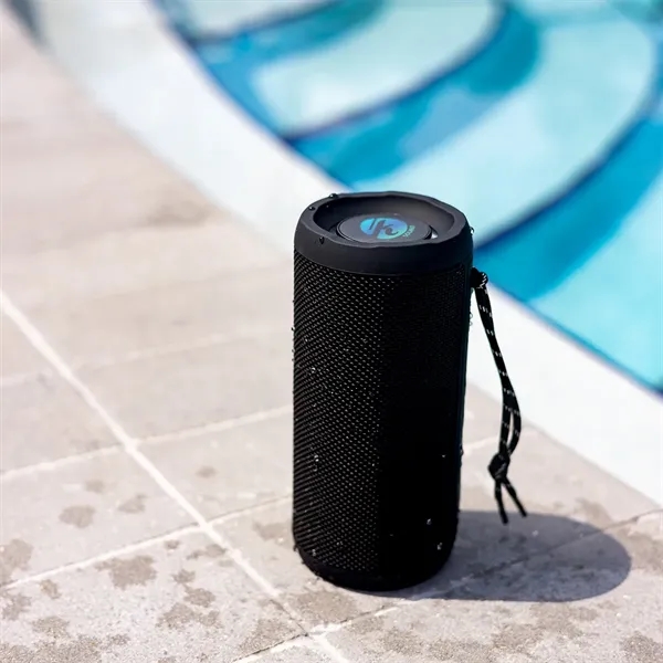 Waterproof speaker with Bluetooth 5.0 technology, built-in microphone, multi-colored lights, lanyard... from ASI 61125 Hit Promotional Products / Hit®