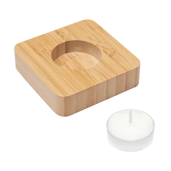 Bamboo candle holder with unscented soy wax tea light candle.... from ASI 61125 Hit Promotional Products / Hit®