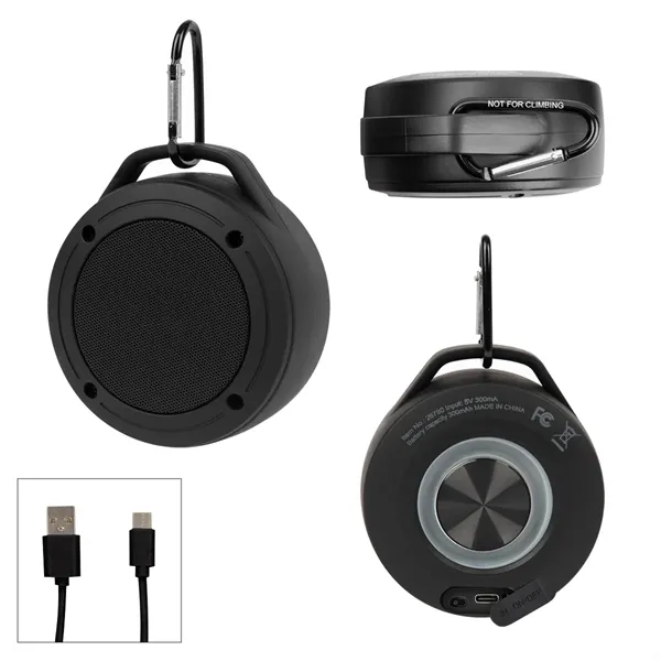 Water-resistant speaker with Bluetooth wireless connectivity and a carabiner hook.... from ASI 61125 Hit Promotional Products / Hit®