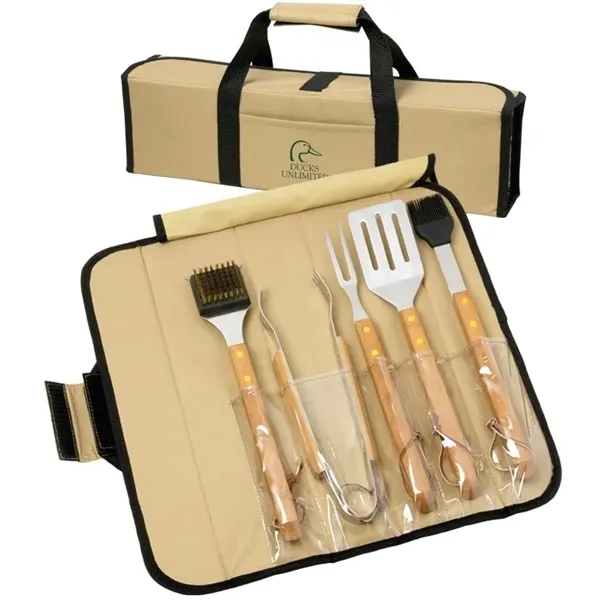 5 Piece BBQ Set (Bamboo) in Roll-Up Case... from ASI 89320 Starline USA Inc