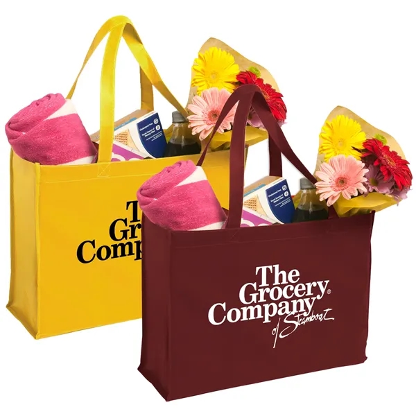 Reusable non-woven polypropylene market tote bag with 1 color silkscreen imprint... from ASI 37218 Athena Promo (tm)