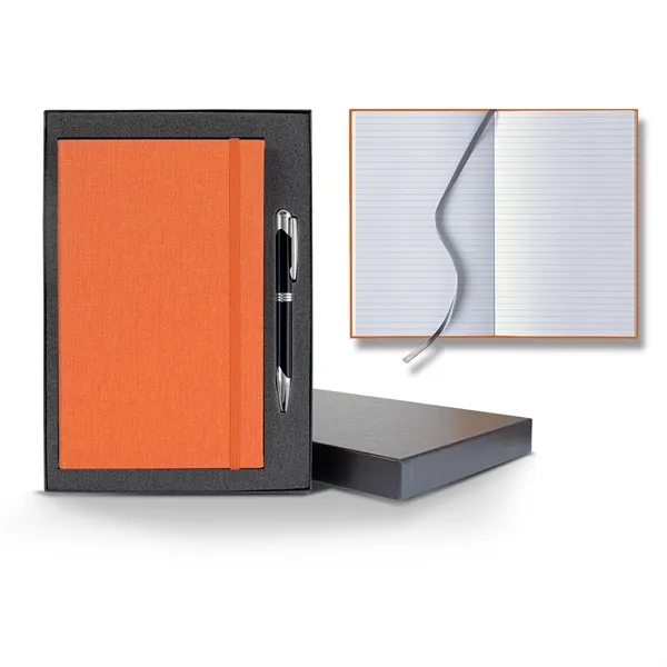 Linen banded gift set with lined journal and metal ballpoint pen... from ASI 68507 The Magnet Group / Castelli