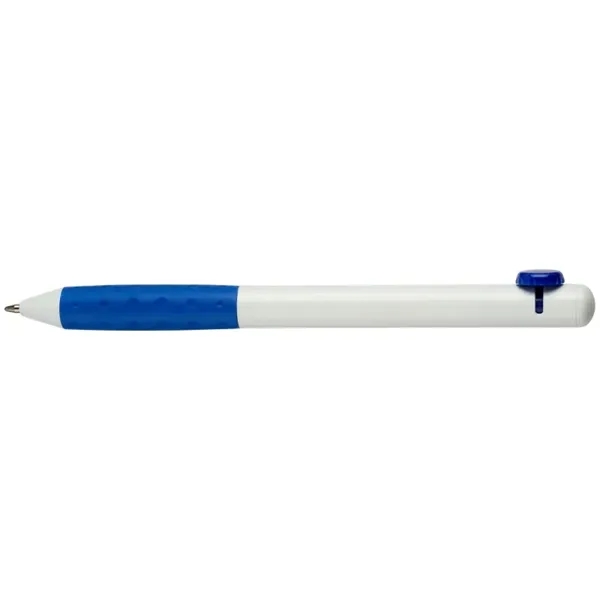Smooth writing ballpoint pen with color grip and matching color "disk-shaped"... from ASI 82498 RiteLine LLC
