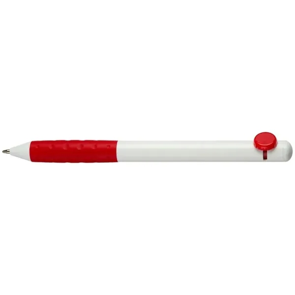 Smooth writing ballpoint pen with color grip and matching color "disk-shaped"... from ASI 82498 RiteLine LLC