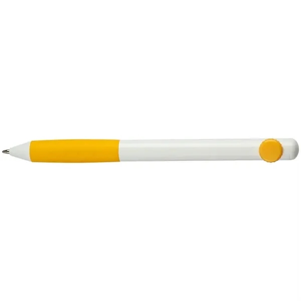 Smooth writing ballpoint pen with color grip and matching color "disk-shaped"... from ASI 82498 RiteLine LLC