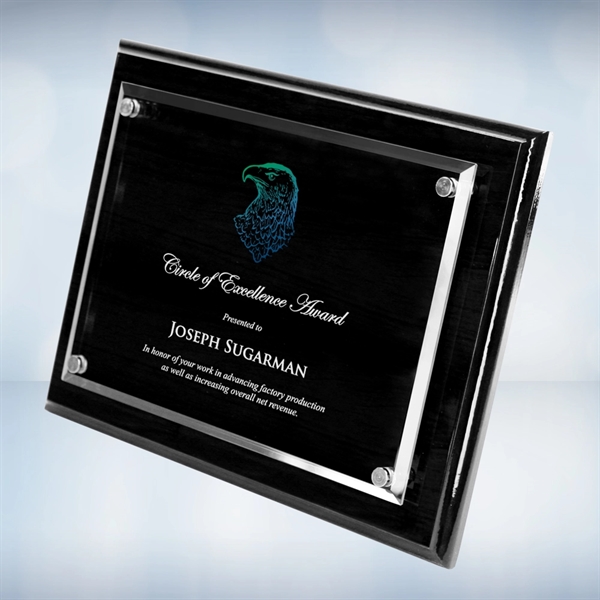 Color imprinted wall plaque made of blackwood with a piano finish... from ASI 47791 Best Deal Awards