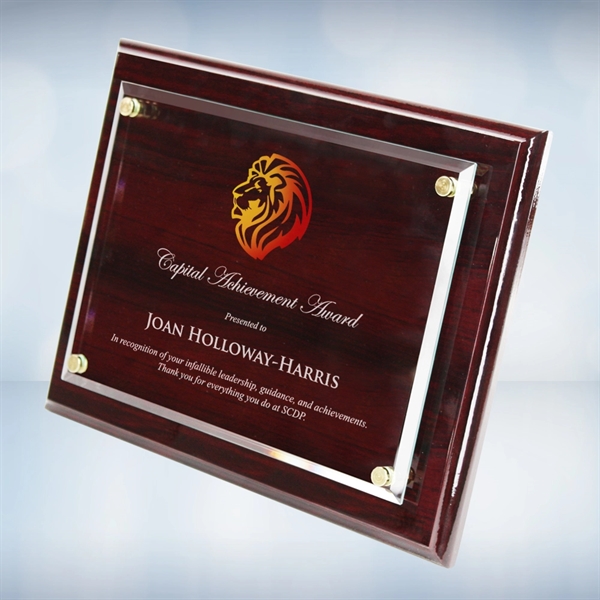 Color imprinted wall plaque made of rosewood with a piano finish... from ASI 47791 Best Deal Awards