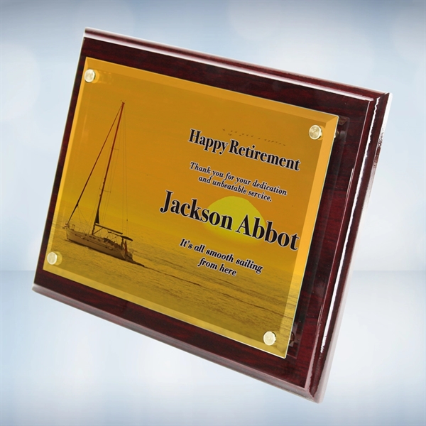 Color photo imprinted wall plaque made of rosewood with a piano... from ASI 47791 Best Deal Awards