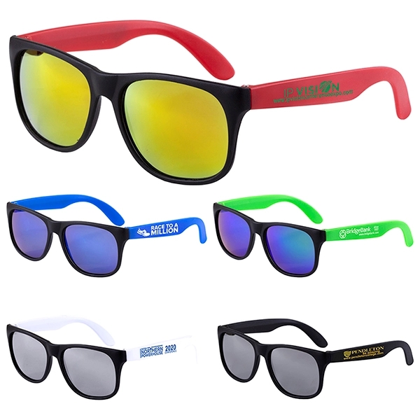 Adult sunglasses with colored mirror lenses and black frames.... from ASI 62660 Innovation Line
