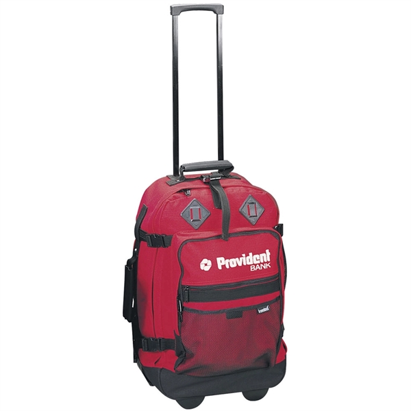 Polyester travel pack with wheels with 2 zip pockets inside, converts... from ASI 79384 Preferred Nation Inc
