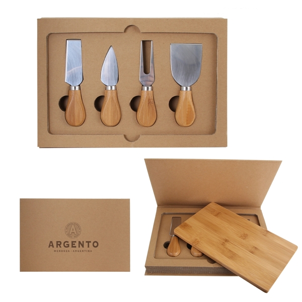 5-Pc Cheese Knife Set with Cardboard Gift Box w/ Bamboo Cutting... from ASI 46755 Cosmo Promos