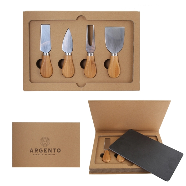 5-Pc Cheese Knife Set with Cardboard Gift Box w/ Slate Cutting... from ASI 46755 Cosmo Promos