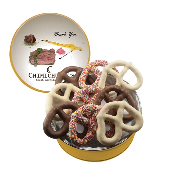 Tin filled with multiple filler options of good gift snacks and... from ASI 61125 Hit Promotional Products