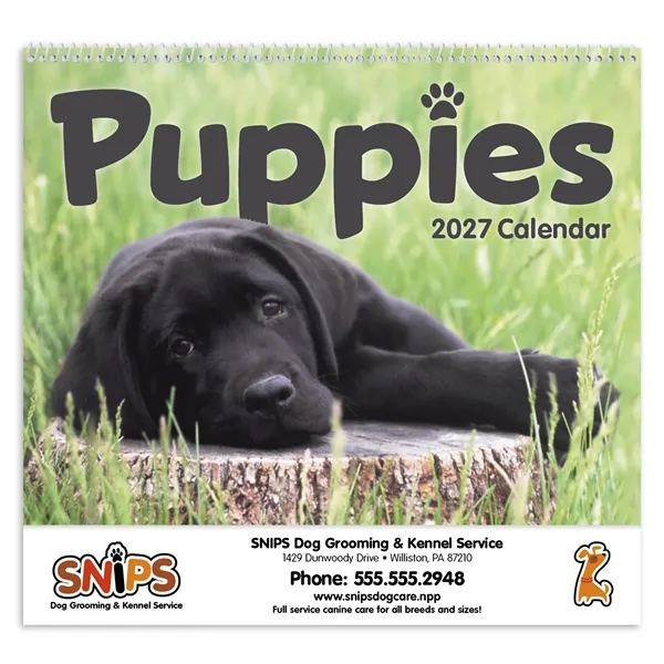 11 x 19 2024 Puppies calendar on 70# glossy paper with... from ASI 40480 Koozie Group / Norwood Triumph Calendar
