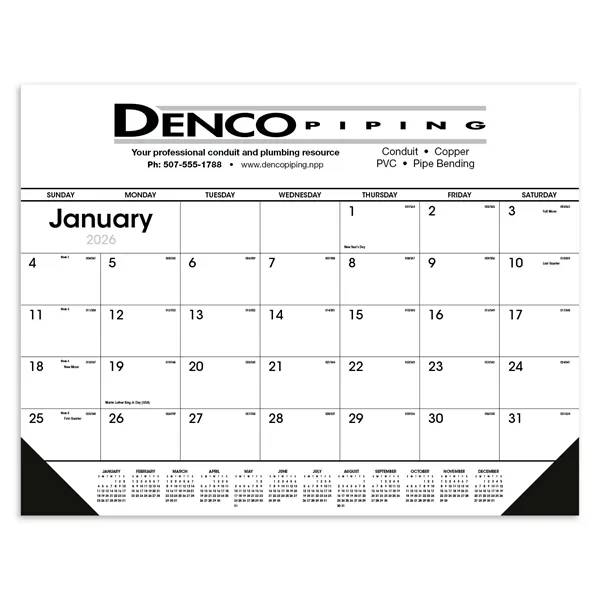 Black & White Desk Pad with Vinyl Corners... from ASI 40480 Koozie Group / Norwood Triumph Calendar