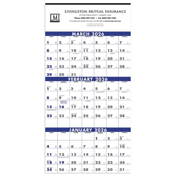 3-Month Planner (4-Sheet)... from ASI 40480 Koozie Group / Norwood Triumph Calendar