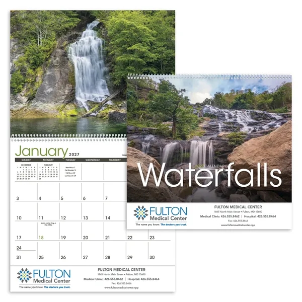 11 x 19 2024 Waterfalls calendar on 70# glossy paper with... from ASI 40480 Koozie Group / Norwood Triumph Calendar