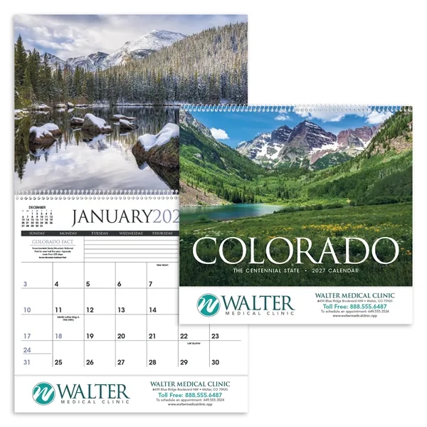 11 x 19 2024 Colorado wall calendar on 70# glossy paper... from ASI 40480 Koozie Group / Norwood Triumph Calendar