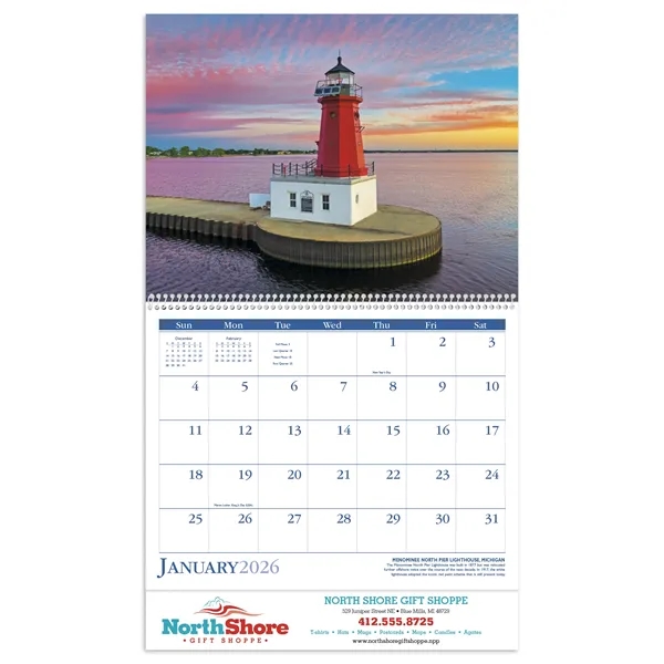 11 x 19 2024 Lighthouses calendar on 70# glossy paper and... from ASI 40480 Koozie Group / Norwood Triumph Calendar