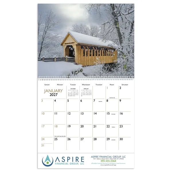 11 x 19 Bridges 2024 spiral-bound wall calendar on 70# glossy... from ASI 40480 Koozie Group / Norwood Triumph Calendar