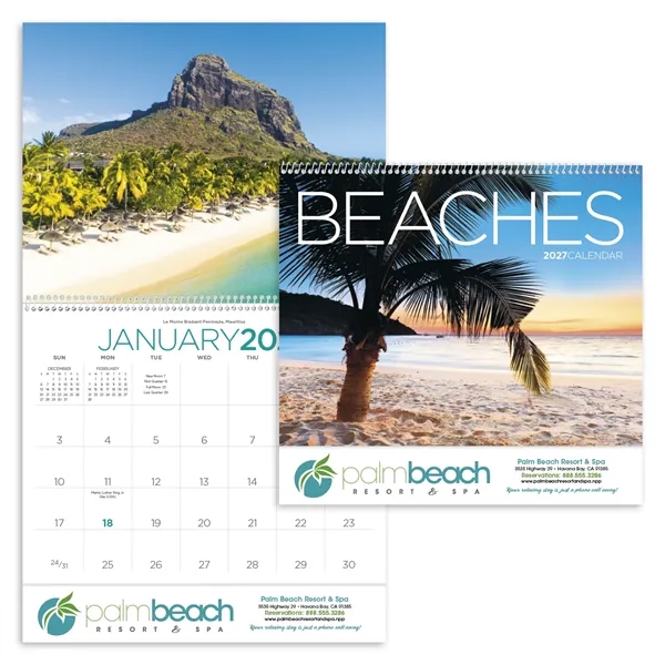 11 x 19 2024 Beaches calendar on 70# glossy paper with... from ASI 40480 Koozie Group / Norwood Triumph Calendar